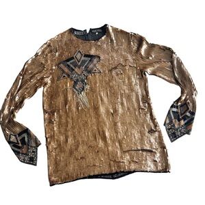 Vintage Riazee Hand Embroidered Sequin Blouse Cooper Size 6